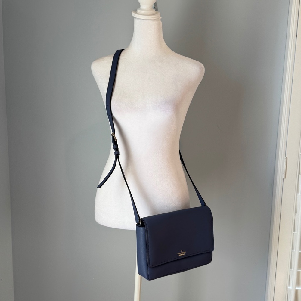 Kate Spade Blue Crossbody Classic Flap Purse Handbag Bag - Picture 7 of 16